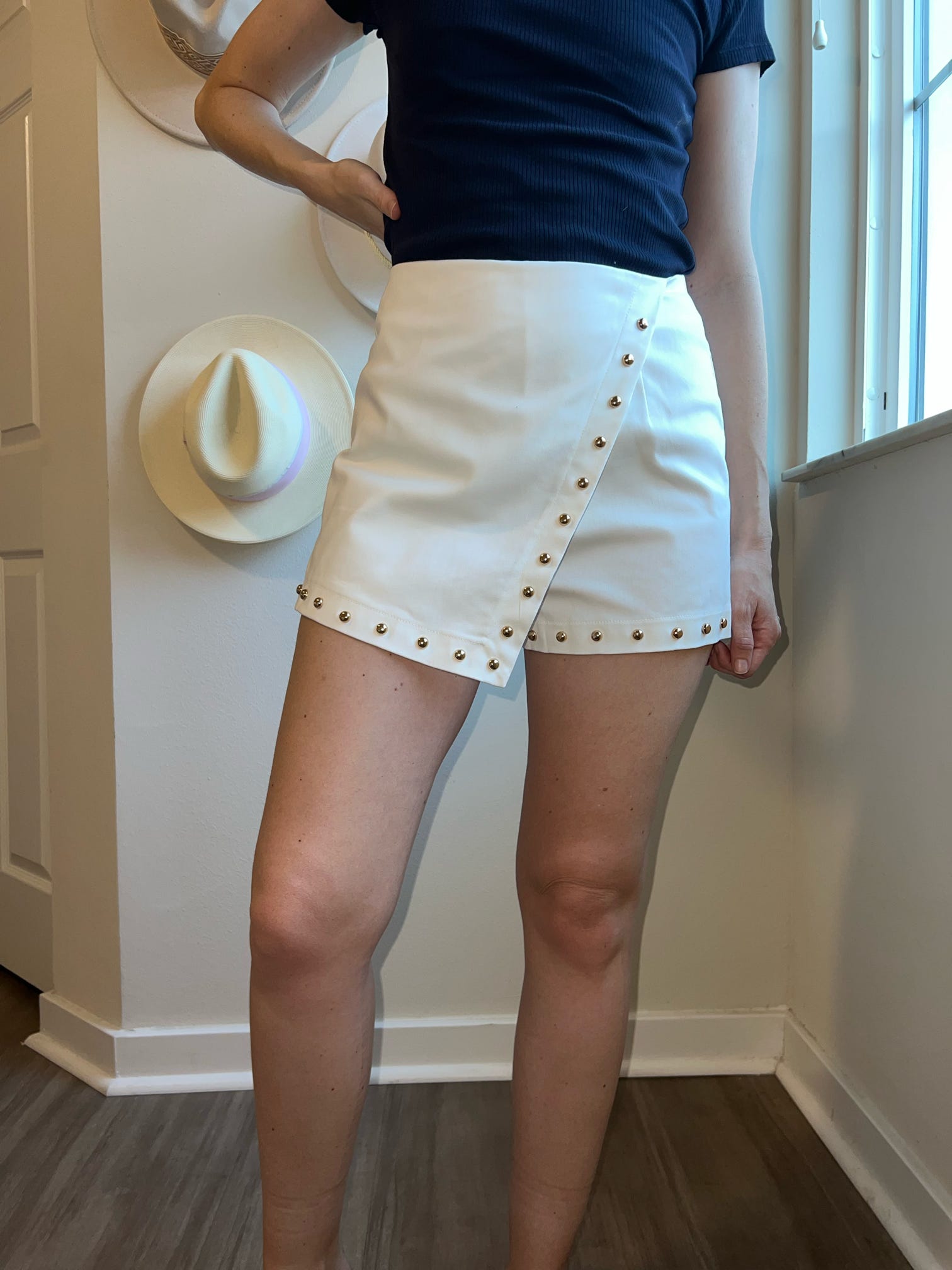 white studded wrap skort