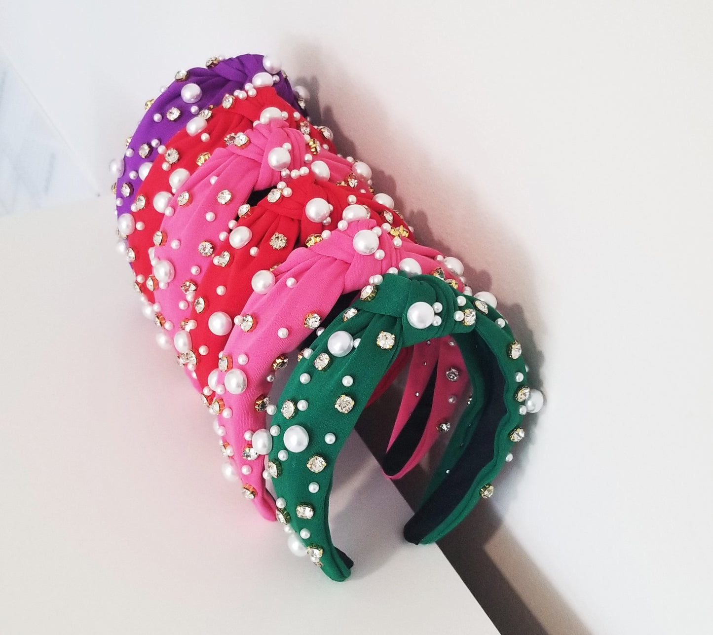 rhinestone & pearl headband - red, pink, green, purple