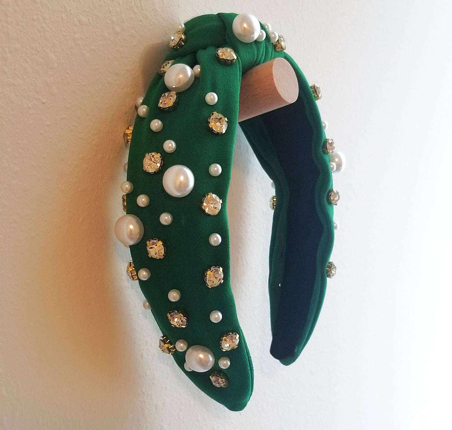 rhinestone & pearl headband - green