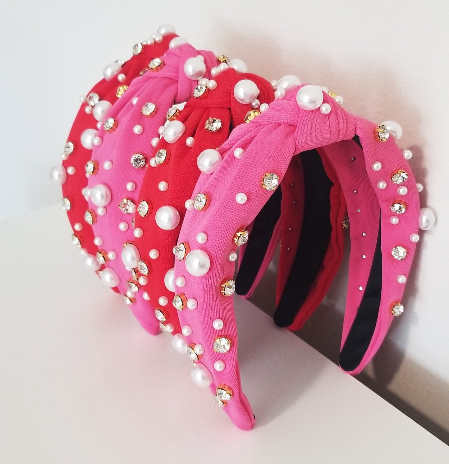 rhinestone & pearl headband - red & pink