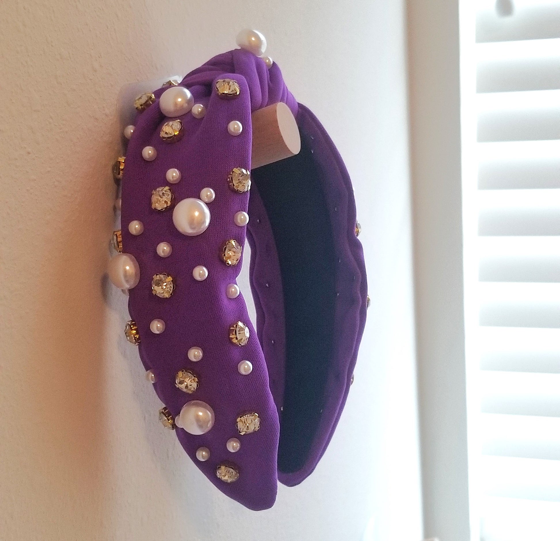 rhinestone & pearl headband - purple