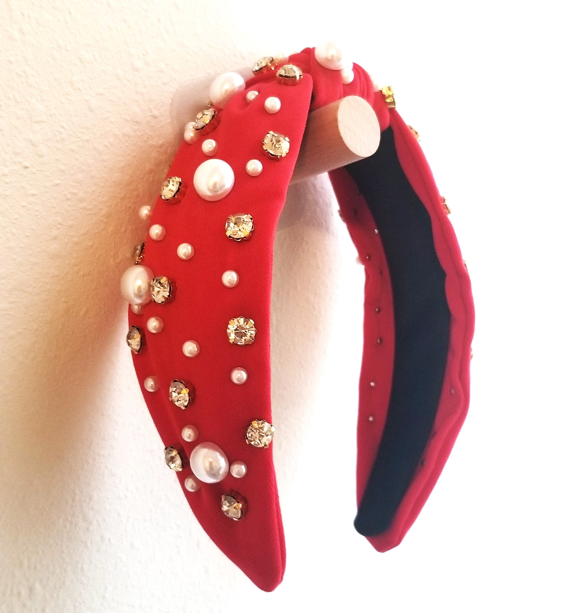 rhinestone & pearl headband - red