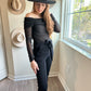 black sheer off the shoulder bodysuit