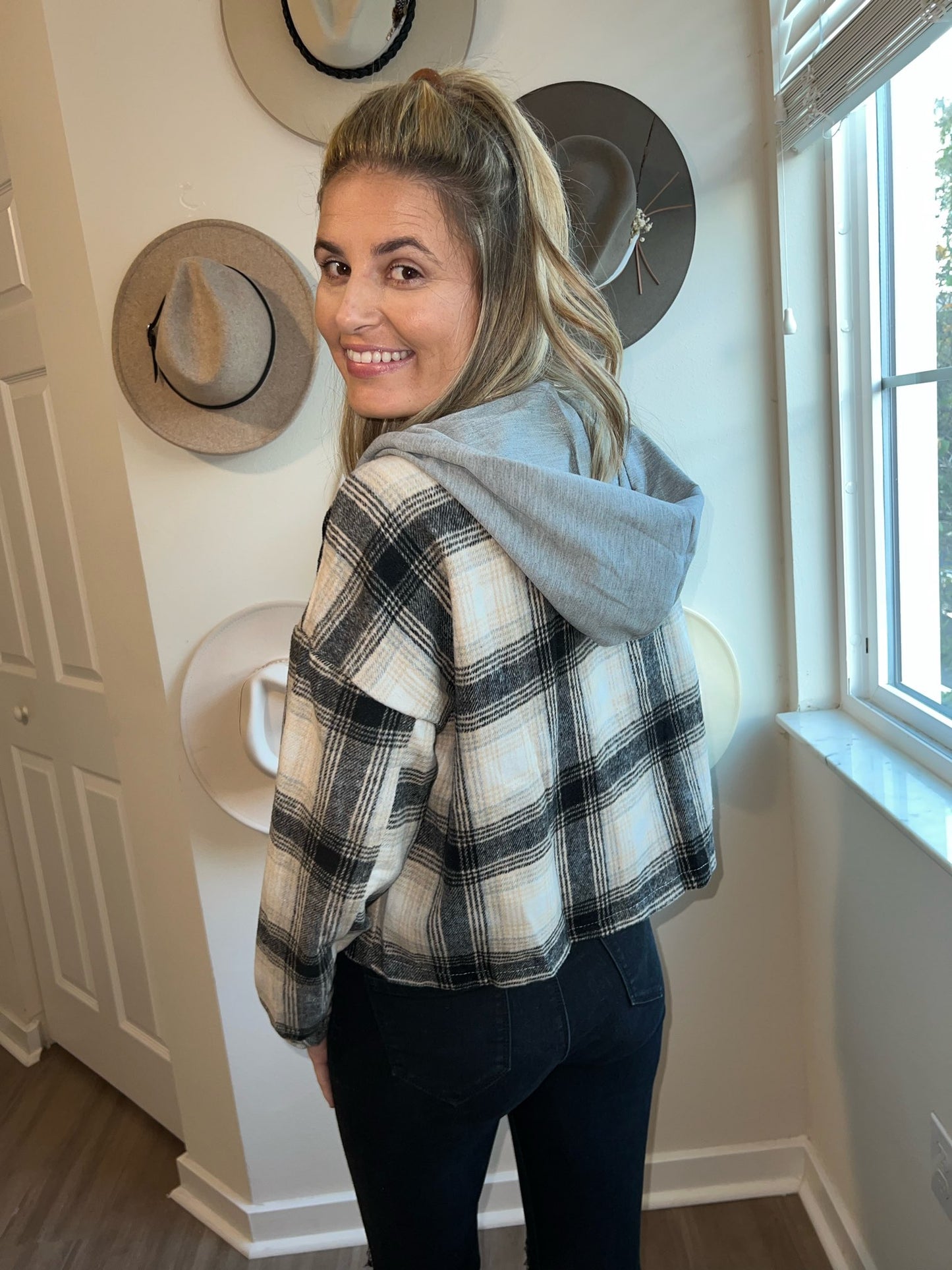 plaid jacket with hood