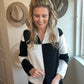 colorblock sweater, black and white sweater with zipper