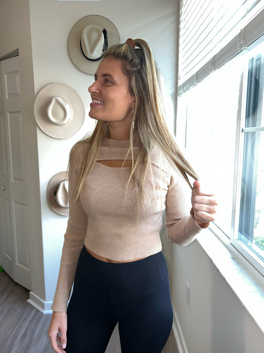 taupe cutout sweater