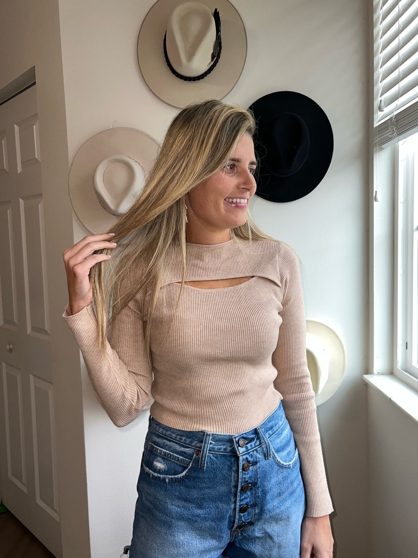 taupe cutout sweater