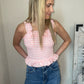 pink, smocked gingham crop top