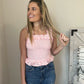 pink, smocked gingham crop top
