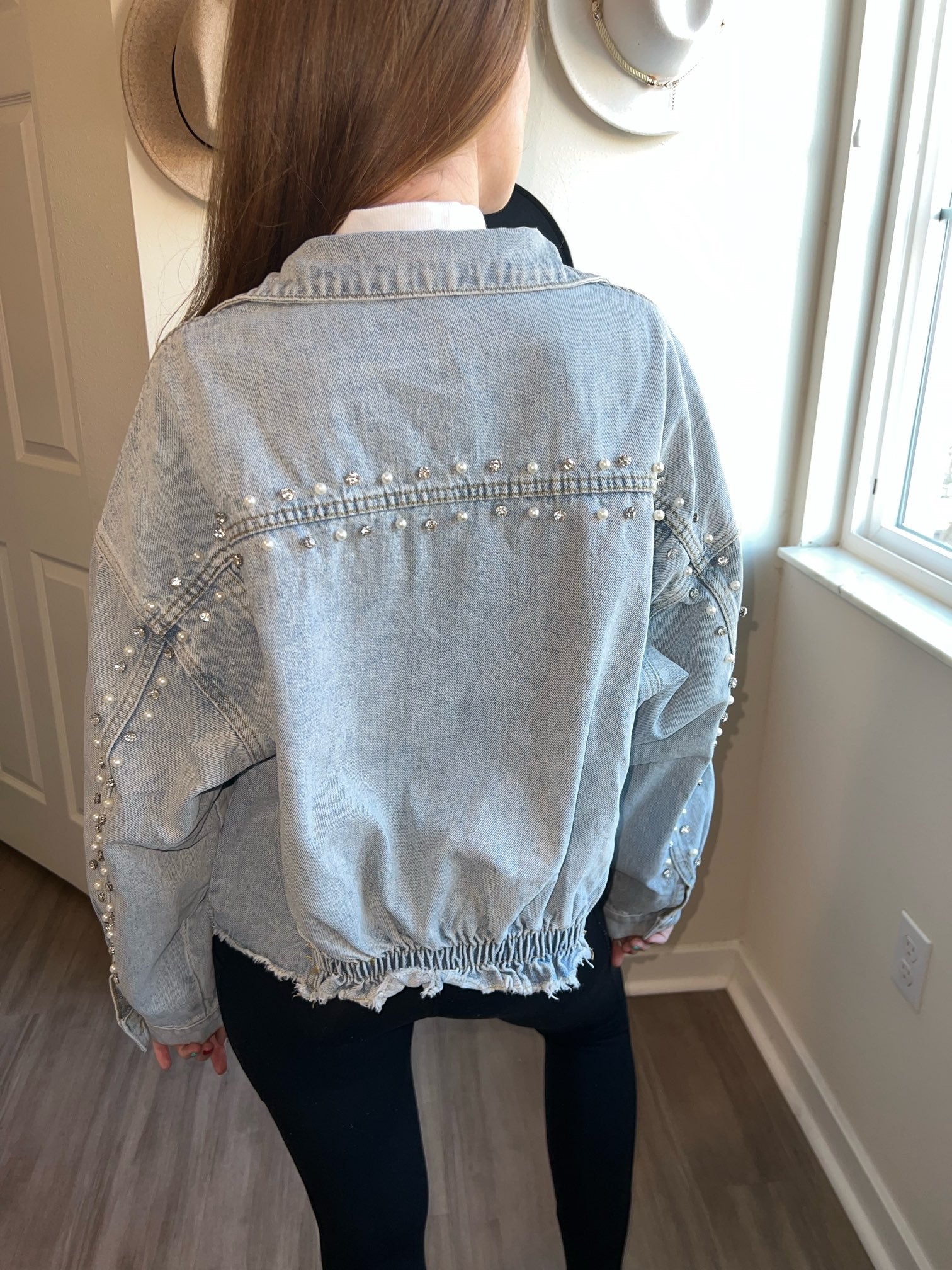 pearl and rhinestone denim jacket