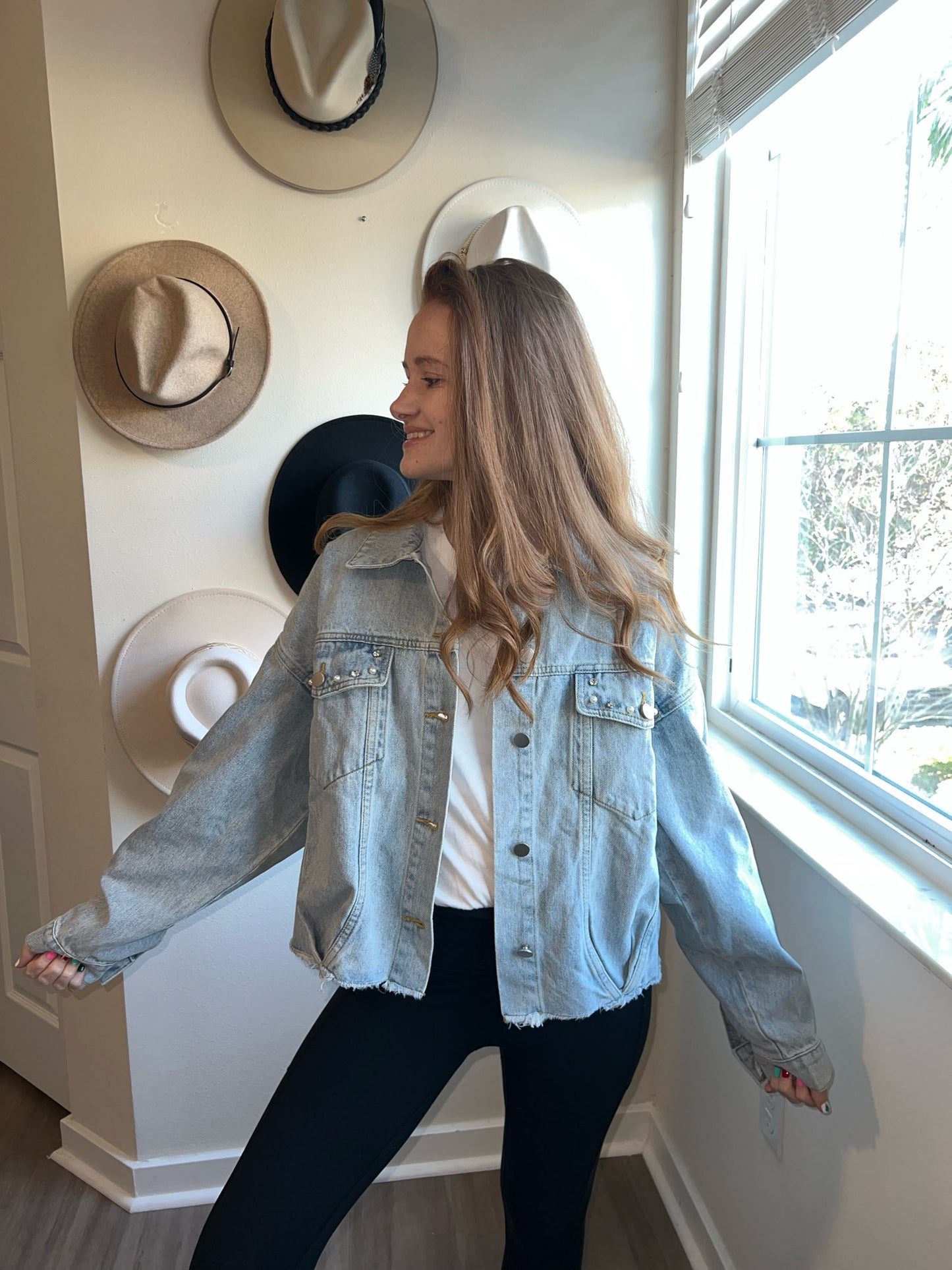 pearl and rhinestone denim jacket