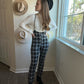 plaid jumpsuit with suspender straps