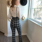 plaid jumpsuit with suspender straps