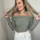 olive off the shoulder sweater