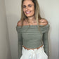 olive off the shoulder sweater