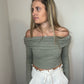 olive off the shoulder sweater