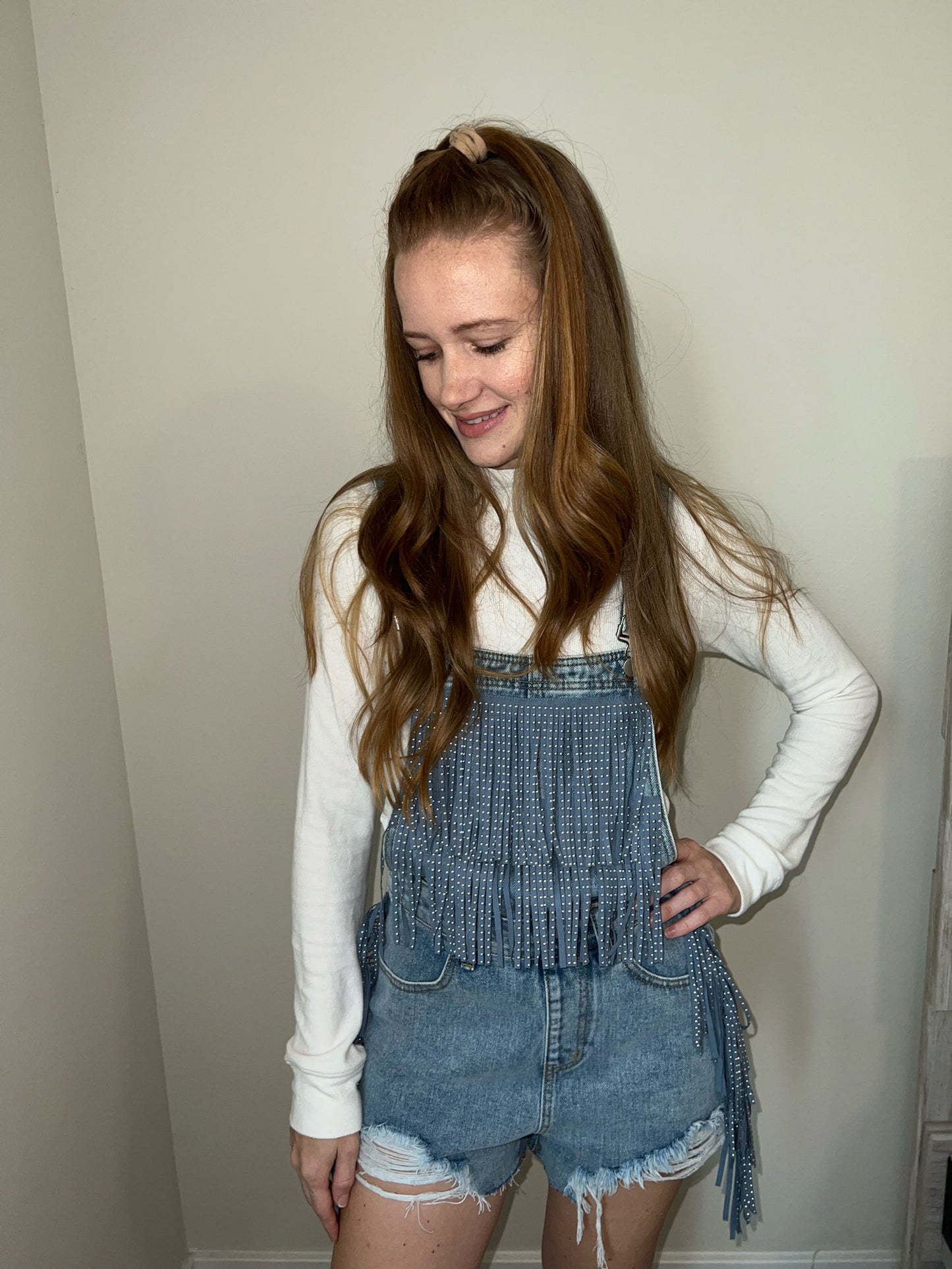 overalls with fringe detail