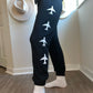 black joggers with airplanes