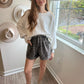 corduroy pearl studded shorts