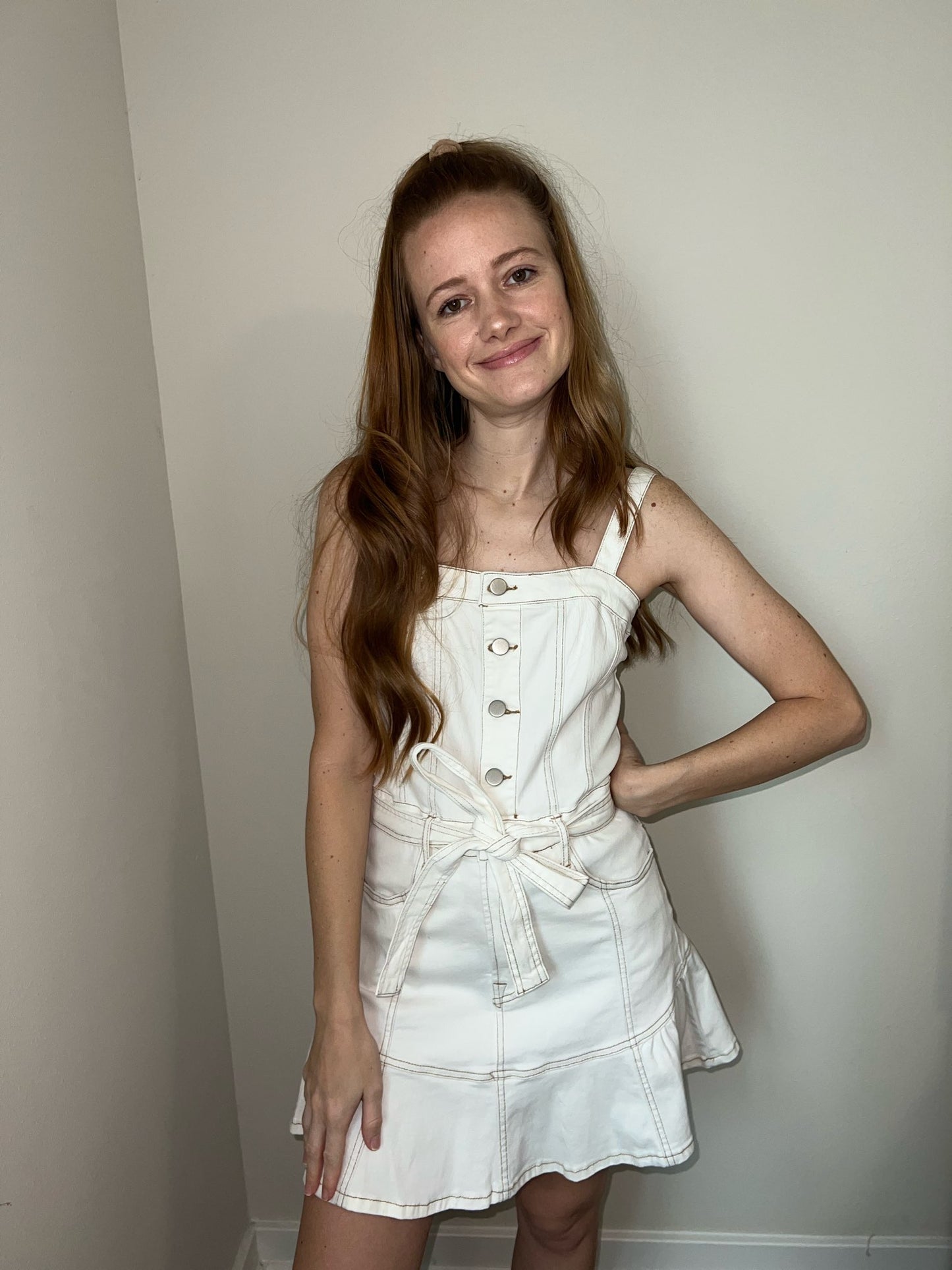 white overall dress