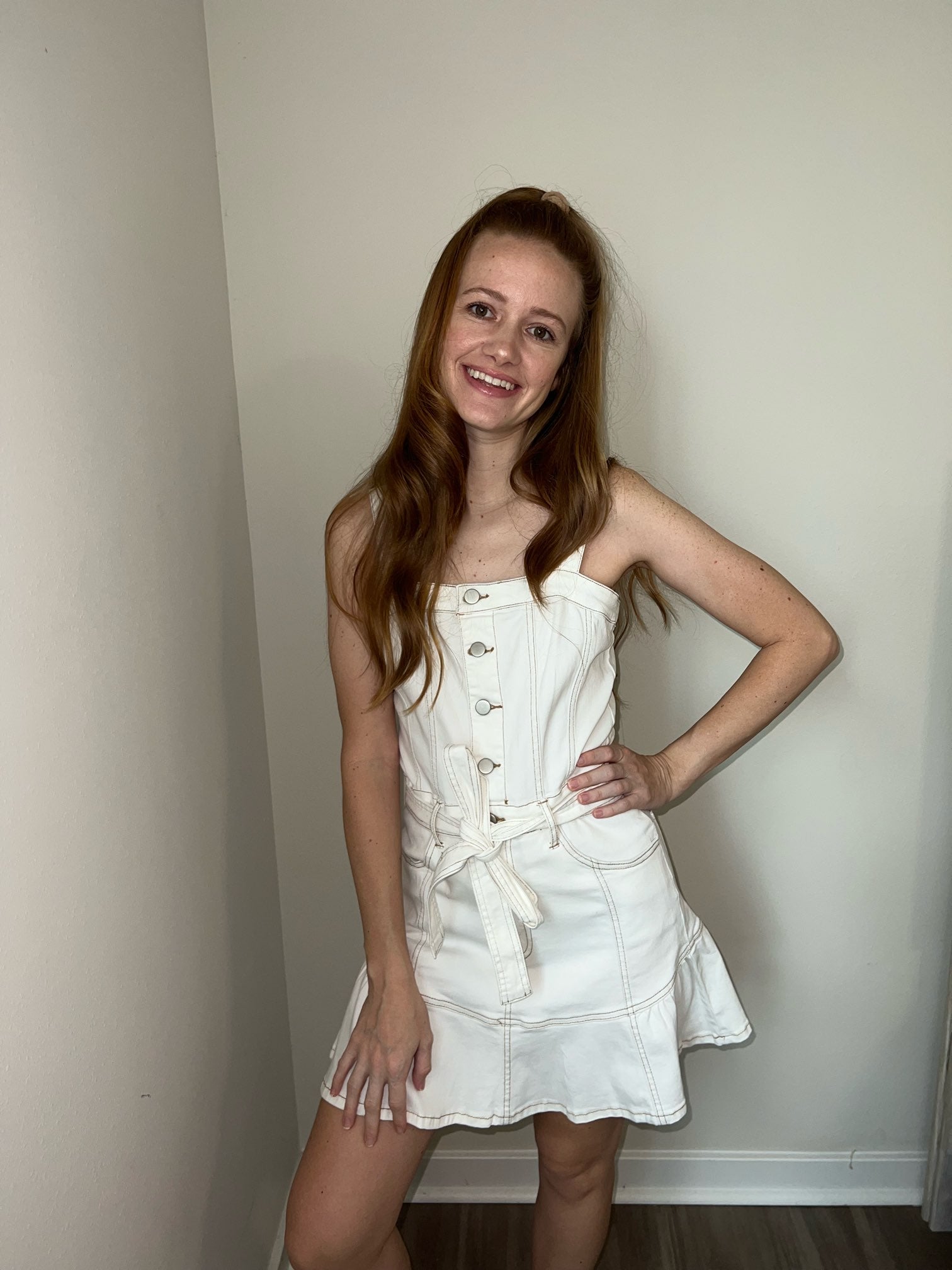 white overall dress