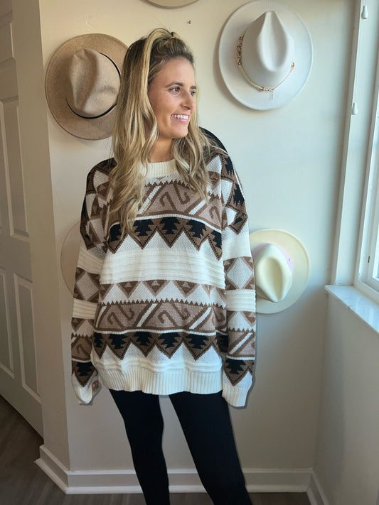 neutral Aztec sweater, oversized