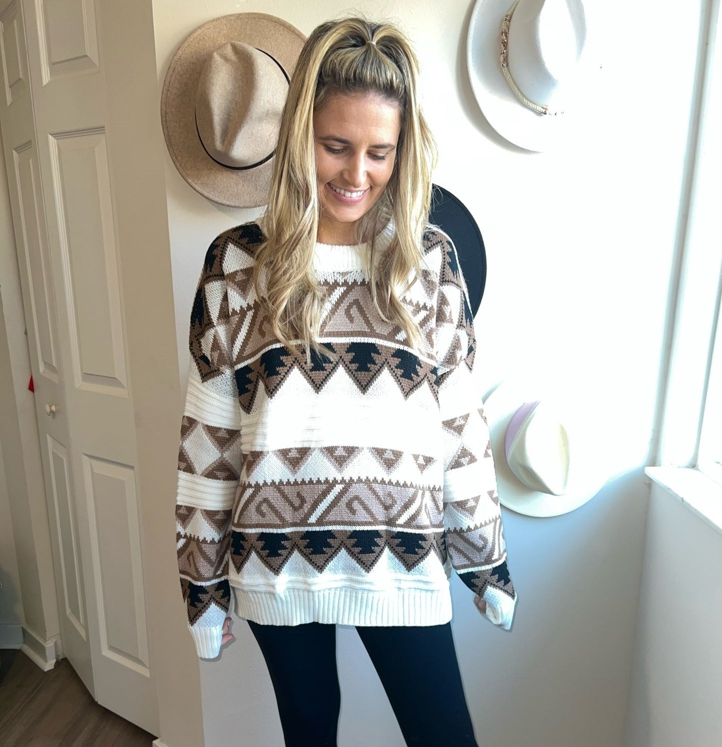 neutral Aztec sweater, oversized