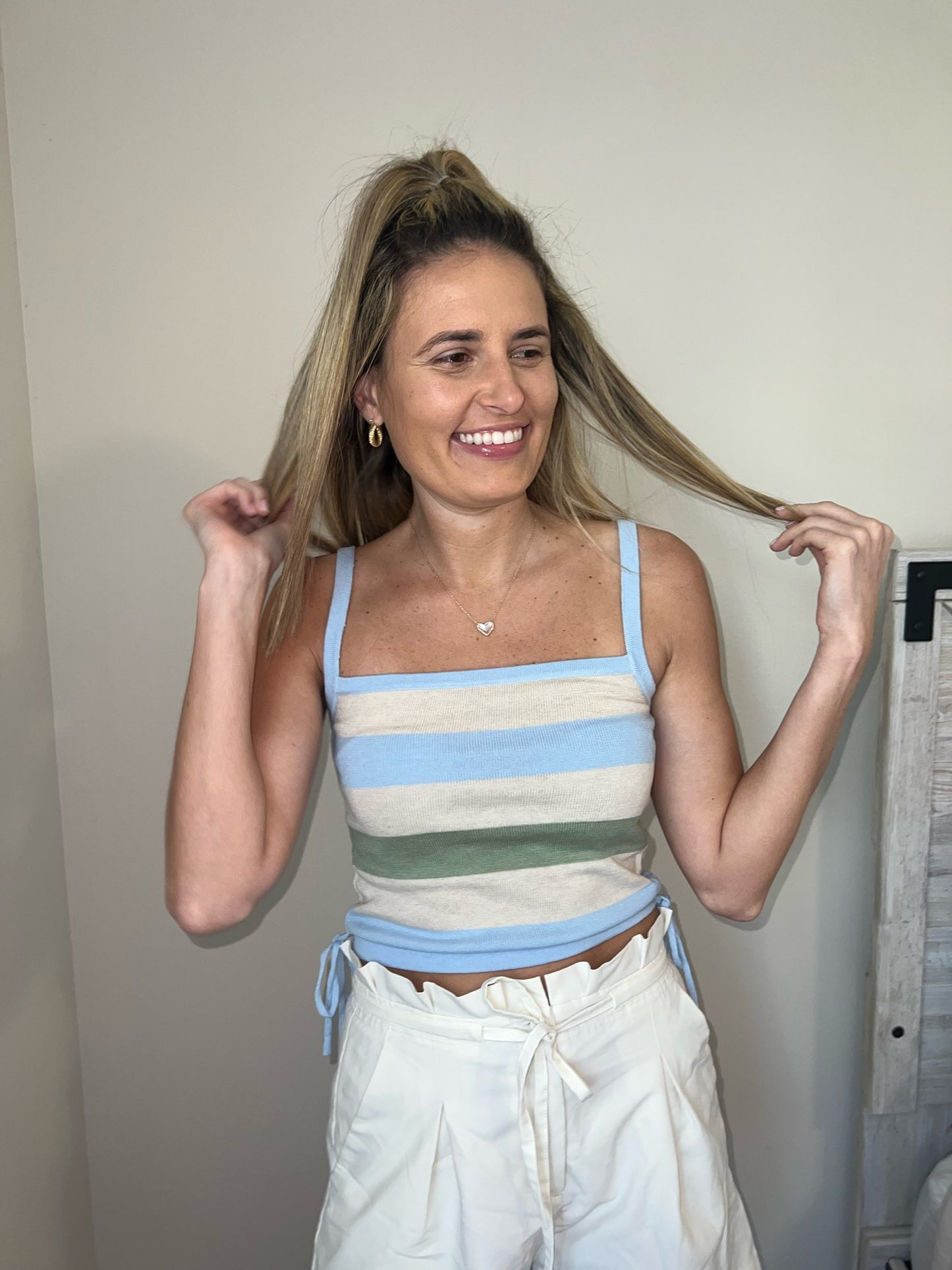 striped crop top, part of a matching set