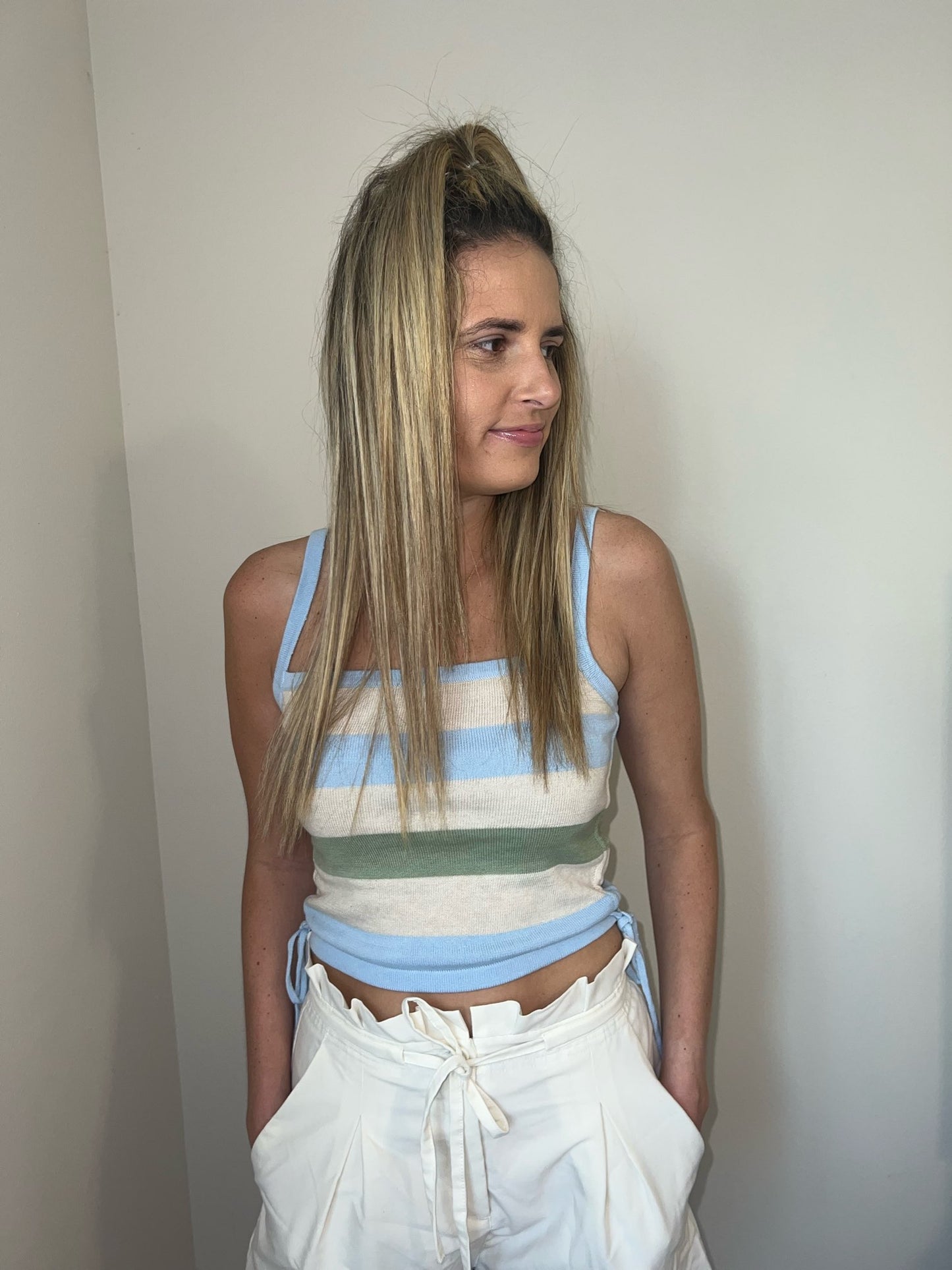 striped crop top, part of a matching set